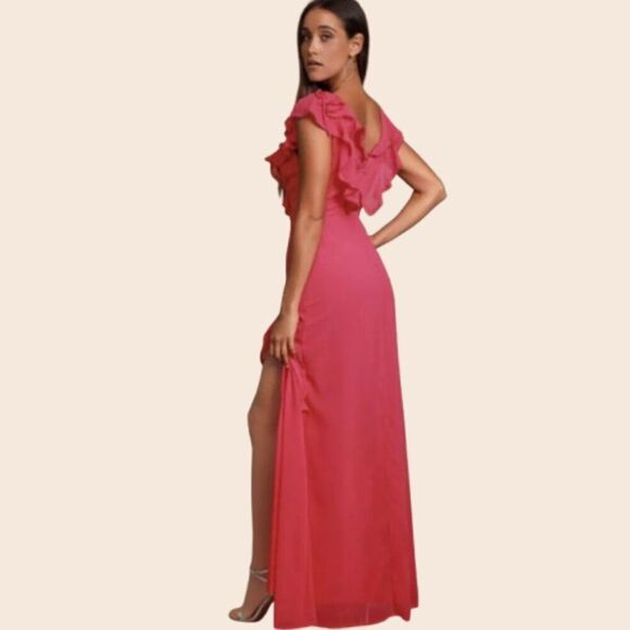 Lulus Love From Above Pink Ruffled Surplice Maxi Dress Size Small - Picture 2 of 16